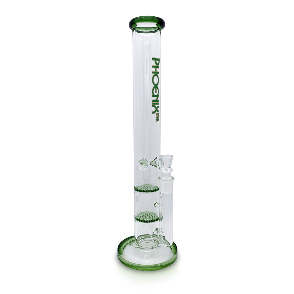 18" tall clear glass bong in green